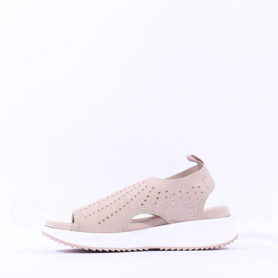 Women Caprice Bluefly Sparkle Knit Sandal - Sand