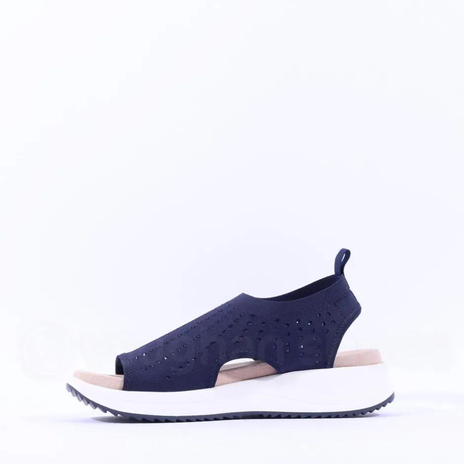 Women Caprice Bluefly Sparkle Knit Sandal - Navy