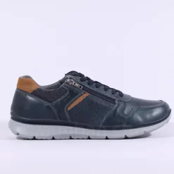 IMAC Bologna Laced Shoe With Side Zip - Navy Tan Leather