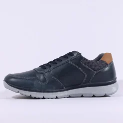 IMAC Bologna Laced Shoe With Side Zip - Navy Tan Leather