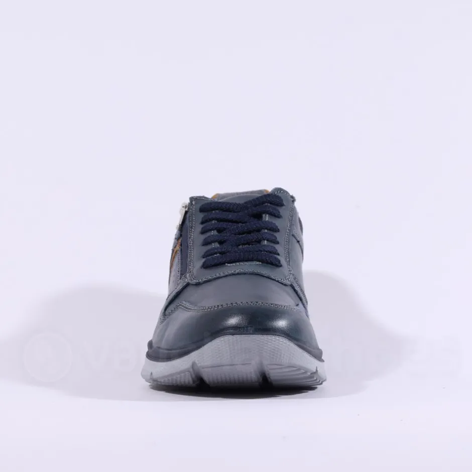 IMAC Bologna Laced Shoe With Side Zip - Navy Tan Leather