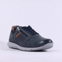 IMAC Bologna Laced Shoe With Side Zip - Navy Tan Leather