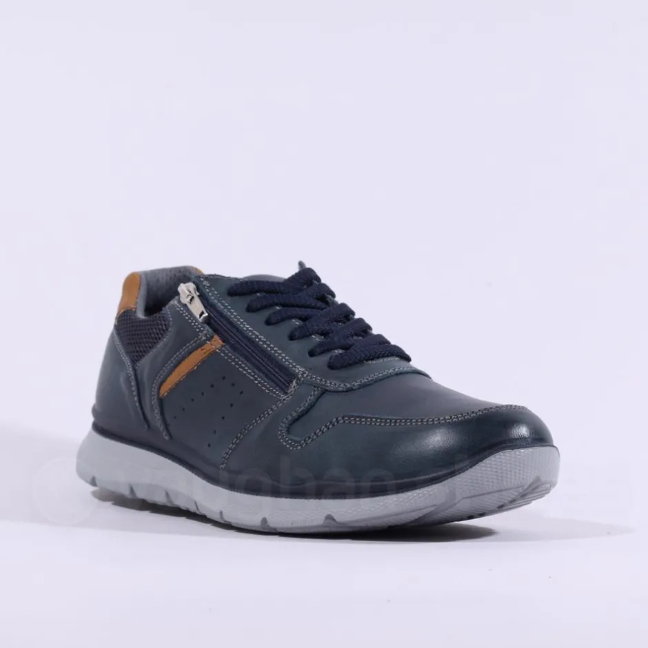 IMAC Bologna Laced Shoe With Side Zip - Navy Tan Leather