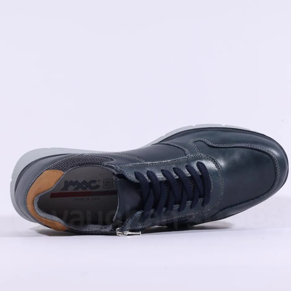IMAC Bologna Laced Shoe With Side Zip - Navy Tan Leather