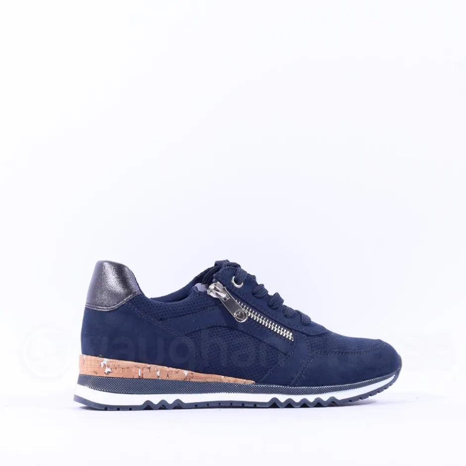 Women Marco Tozzi Bonallo Sidezip Lace Trainer - Navy Combi