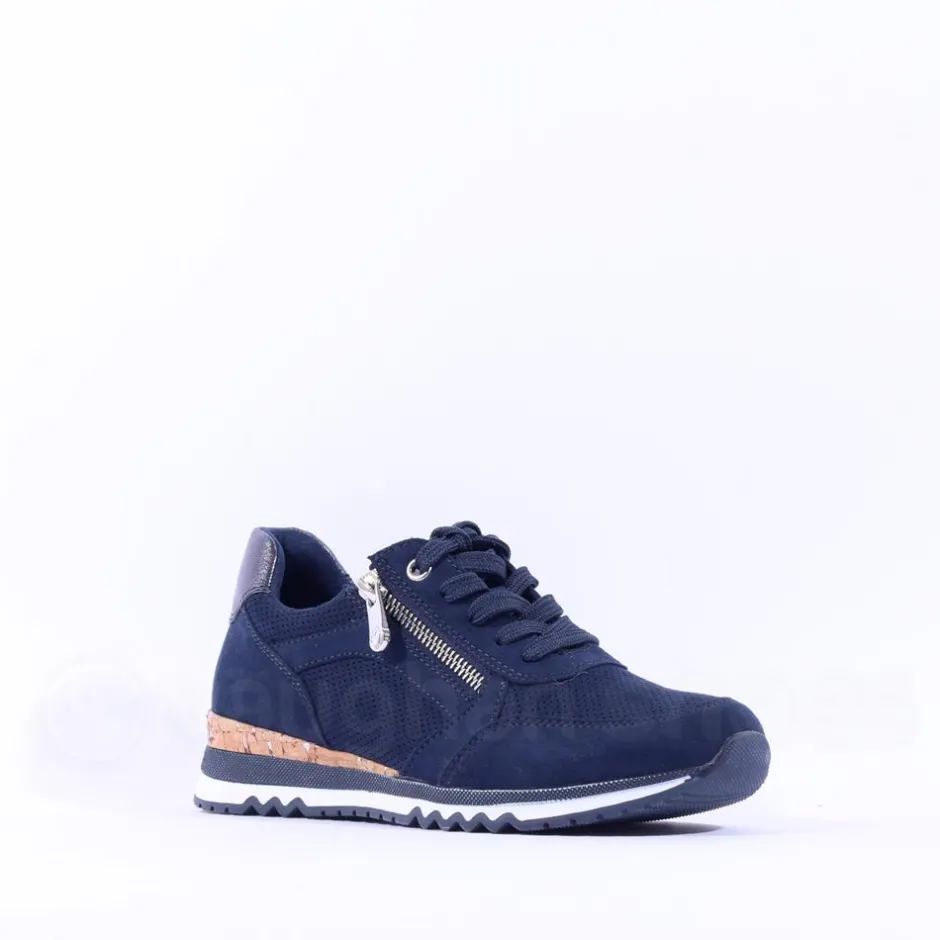 Women Marco Tozzi Bonallo Sidezip Lace Trainer - Navy Combi