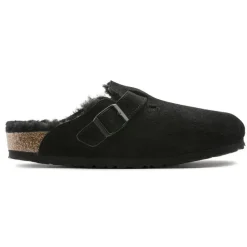 Women Birkenstock Boston Shearling Slipper - Black Suede