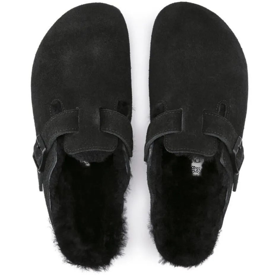 Women Birkenstock Boston Shearling Slipper - Black Suede