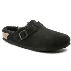 Women Birkenstock Boston Shearling Slipper - Black Suede