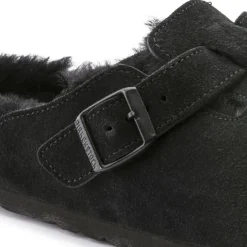 Women Birkenstock Boston Shearling Slipper - Black Suede