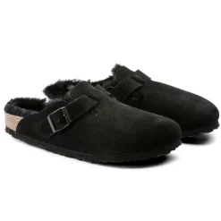 Women Birkenstock Boston Shearling Slipper - Black Suede