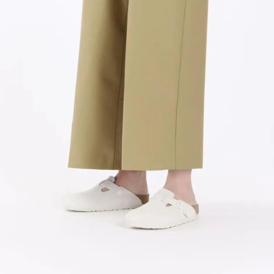 Women Birkenstock Boston Soft Footbed Suede - Antique White
