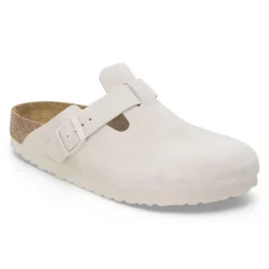 Women Birkenstock Boston Soft Footbed Suede - Antique White