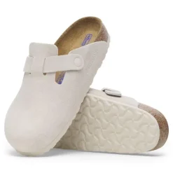 Women Birkenstock Boston Soft Footbed Suede - Antique White