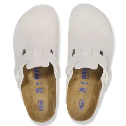 Women Birkenstock Boston Soft Footbed Suede - Antique White