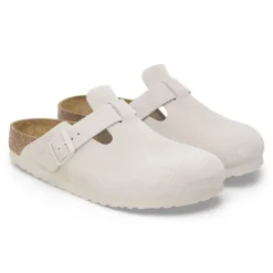 Women Birkenstock Boston Soft Footbed Suede - Antique White
