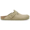 Women Birkenstock Boston Suede Leather Slipper - Faded Khaki