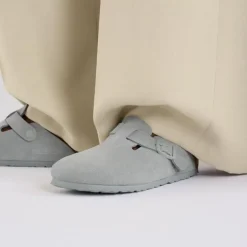 Women Birkenstock Boston Suede Leather Slipper - Pure Sage
