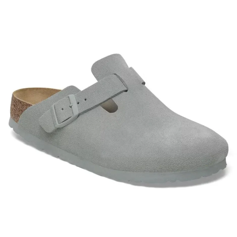 Women Birkenstock Boston Suede Leather Slipper - Pure Sage