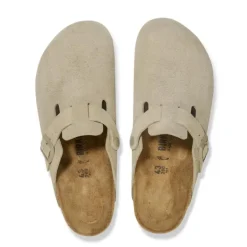 Women Birkenstock Boston Suede Leather Slipper - Faded Khaki