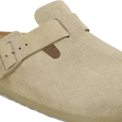 Women Birkenstock Boston Suede Leather Slipper - Faded Khaki