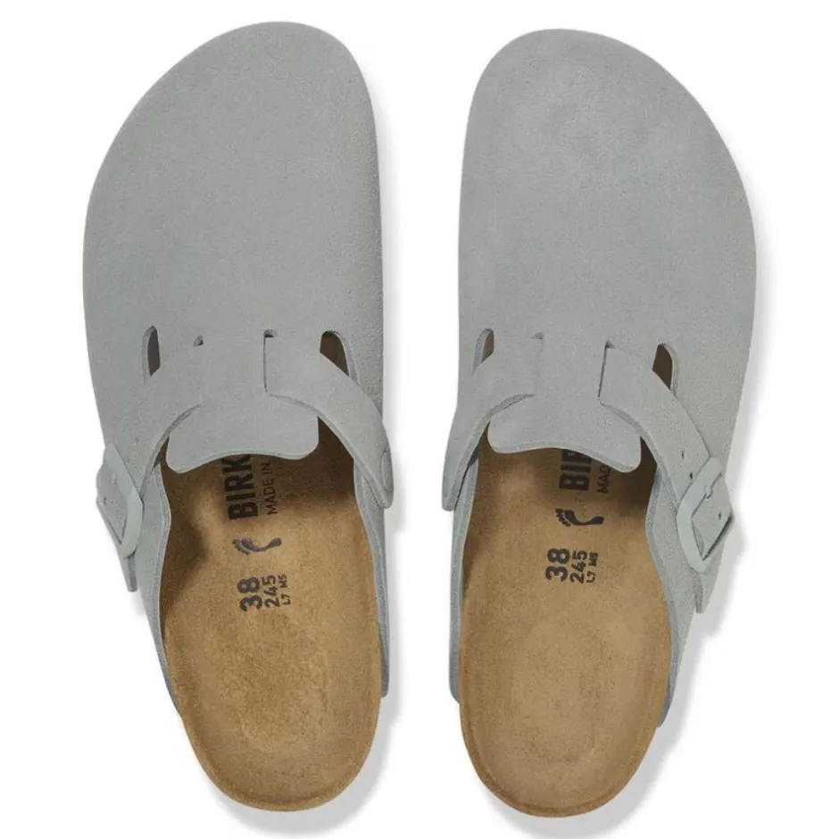 Women Birkenstock Boston Suede Leather Slipper - Pure Sage