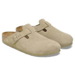 Women Birkenstock Boston Suede Leather Slipper - Faded Khaki