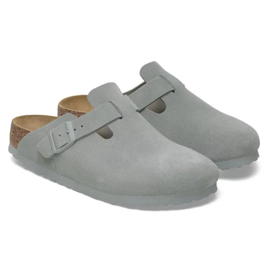 Women Birkenstock Boston Suede Leather Slipper - Pure Sage