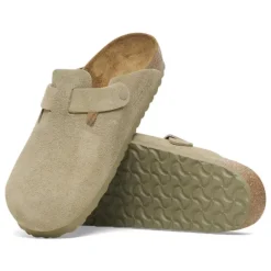Women Birkenstock Boston Suede Leather Slipper - Faded Khaki