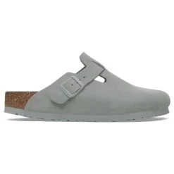 Women Birkenstock Boston Suede Leather Slipper - Pure Sage
