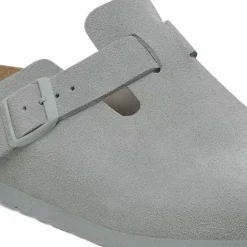 Women Birkenstock Boston Suede Leather Slipper - Pure Sage