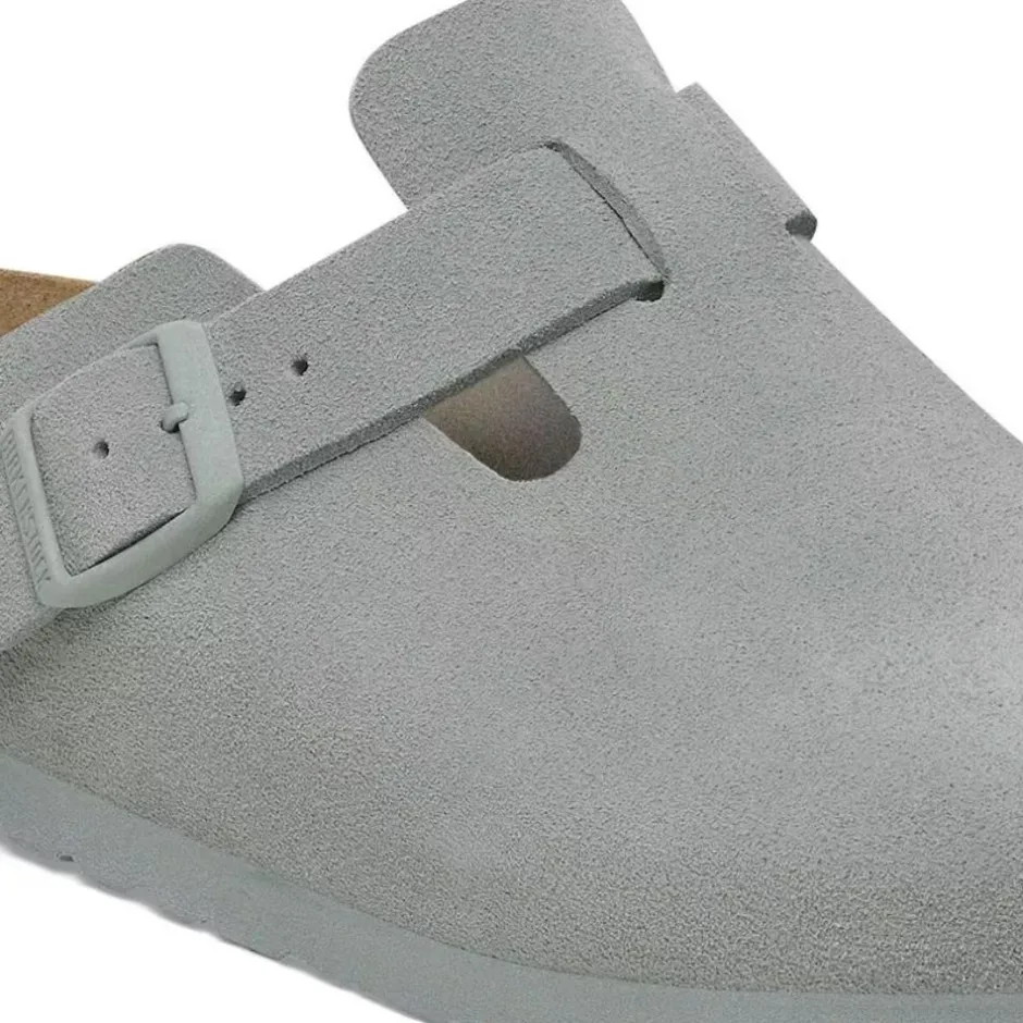 Women Birkenstock Boston Suede Leather Slipper - Pure Sage
