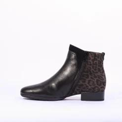 Women Gabor Breck Flat Ankle Boot Print Heel - Black Leopard