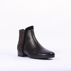 Women Gabor Breck Flat Ankle Boot Print Heel - Black Leopard