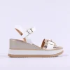 Women Repo Buckle Detail Wedge Sandal - White Gold