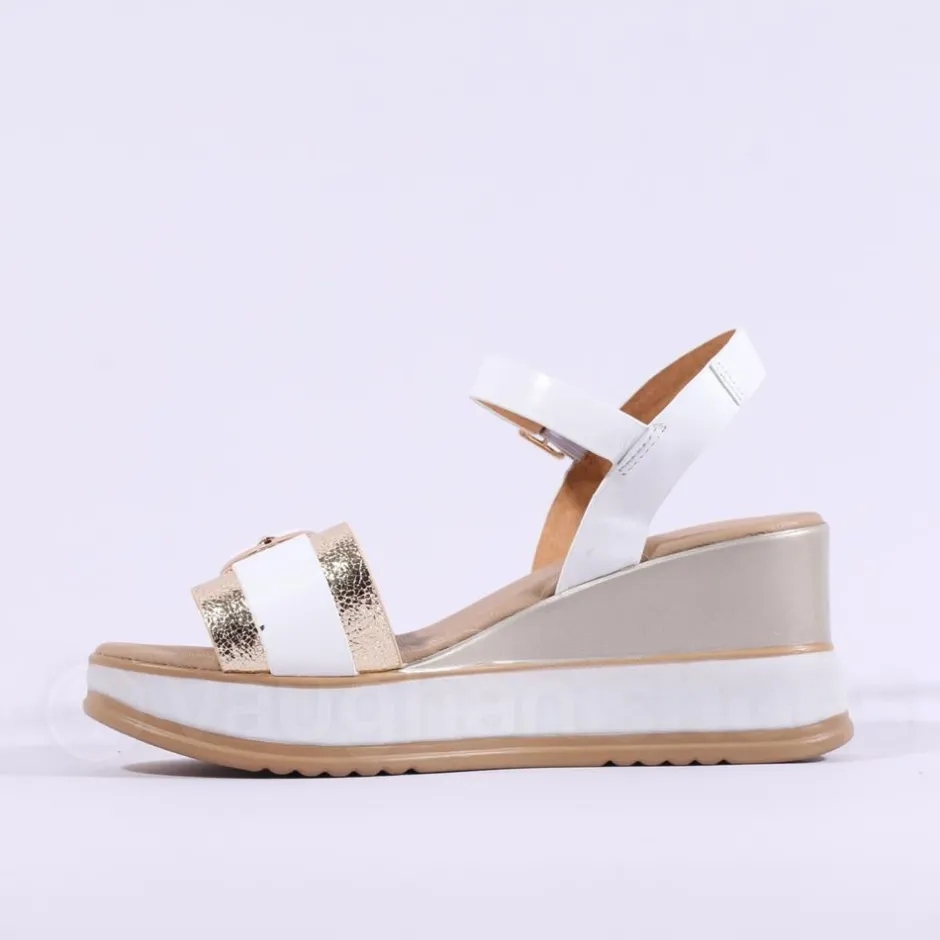 Women Repo Buckle Detail Wedge Sandal - White Gold