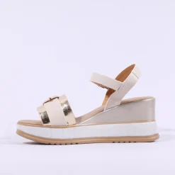 Women Repo Buckle Detail Wedge Sandal - Cream Gold