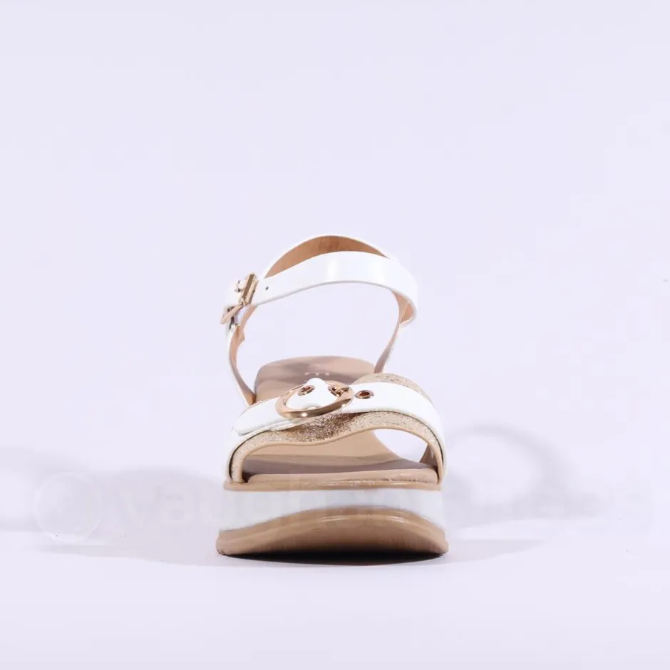 Women Repo Buckle Detail Wedge Sandal - White Gold