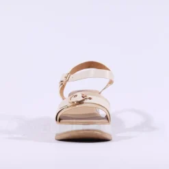 Women Repo Buckle Detail Wedge Sandal - Cream Gold