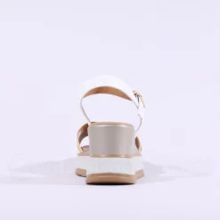 Women Repo Buckle Detail Wedge Sandal - White Gold
