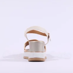 Women Repo Buckle Detail Wedge Sandal - Cream Gold