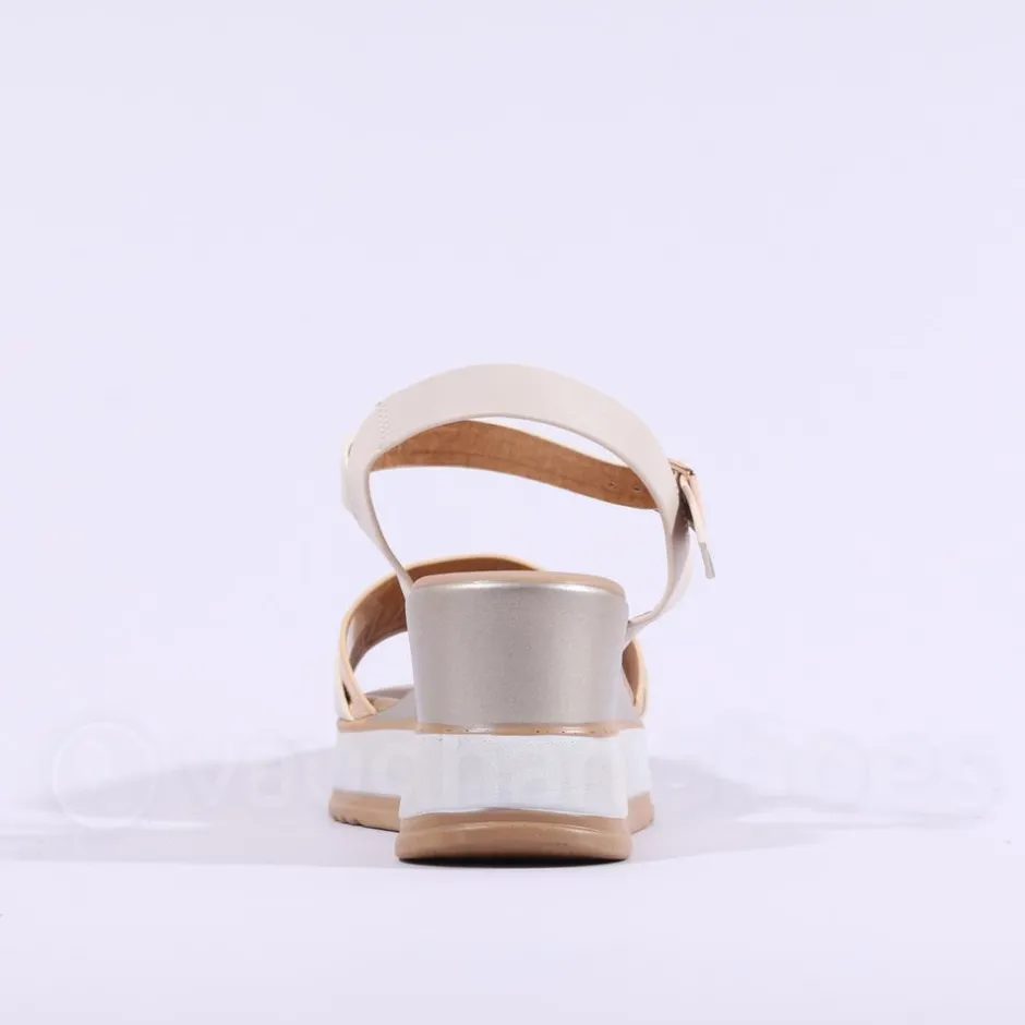 Women Repo Buckle Detail Wedge Sandal - Cream Gold
