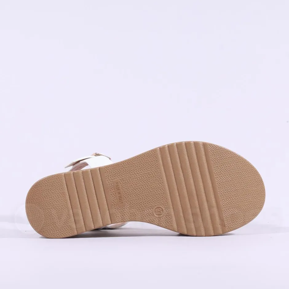 Women Repo Buckle Detail Wedge Sandal - White Gold