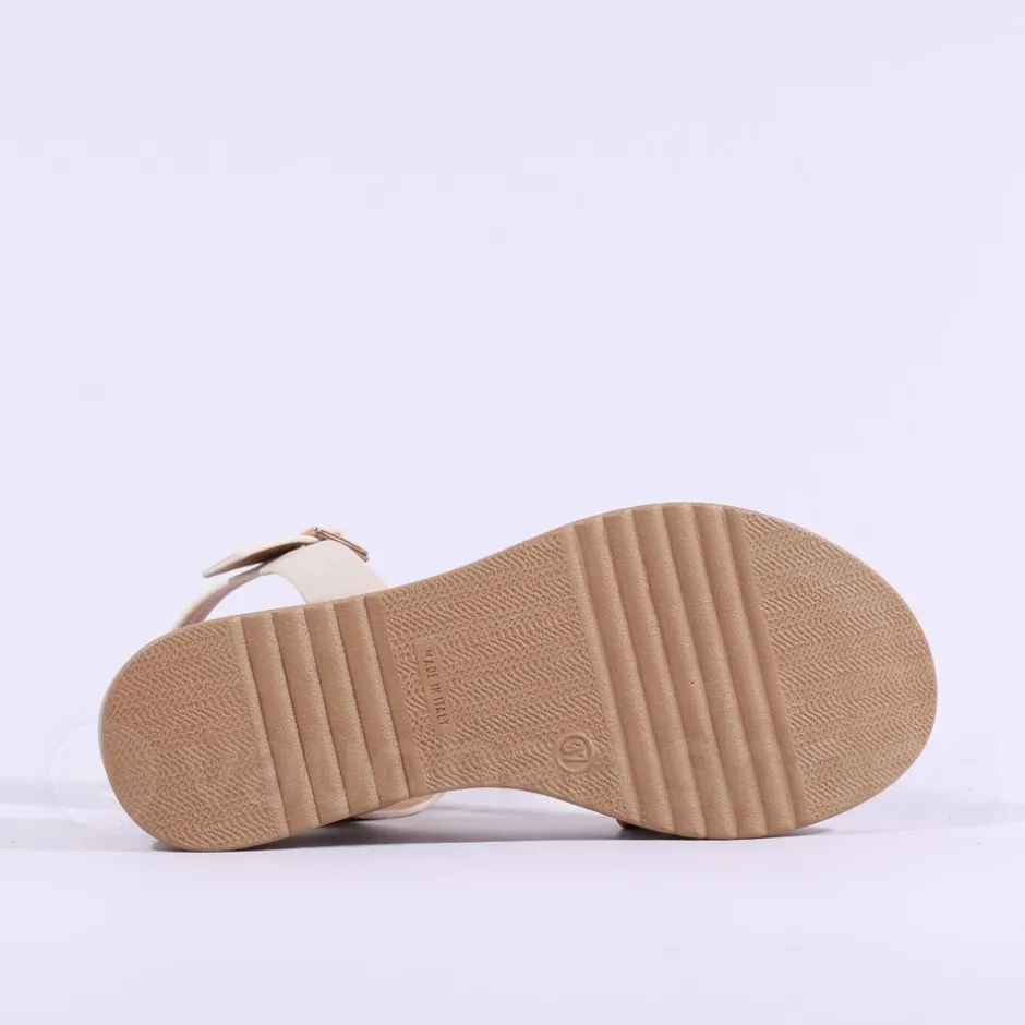 Women Repo Buckle Detail Wedge Sandal - Cream Gold