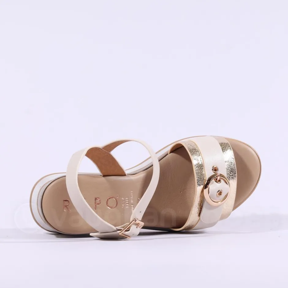 Women Repo Buckle Detail Wedge Sandal - Cream Gold