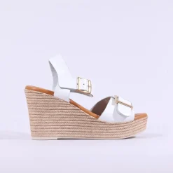 Women Oh My Sandals Buckle Espadrille Wedge - White Gold