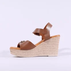 Women Oh My Sandals Buckle Espadrille Wedge - Cognac