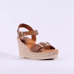 Women Oh My Sandals Buckle Espadrille Wedge - Cognac