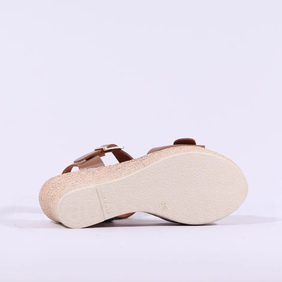 Women Oh My Sandals Buckle Espadrille Wedge - Cognac