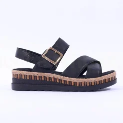 Women Rieker Buckle Strap Platform Sandal - Black